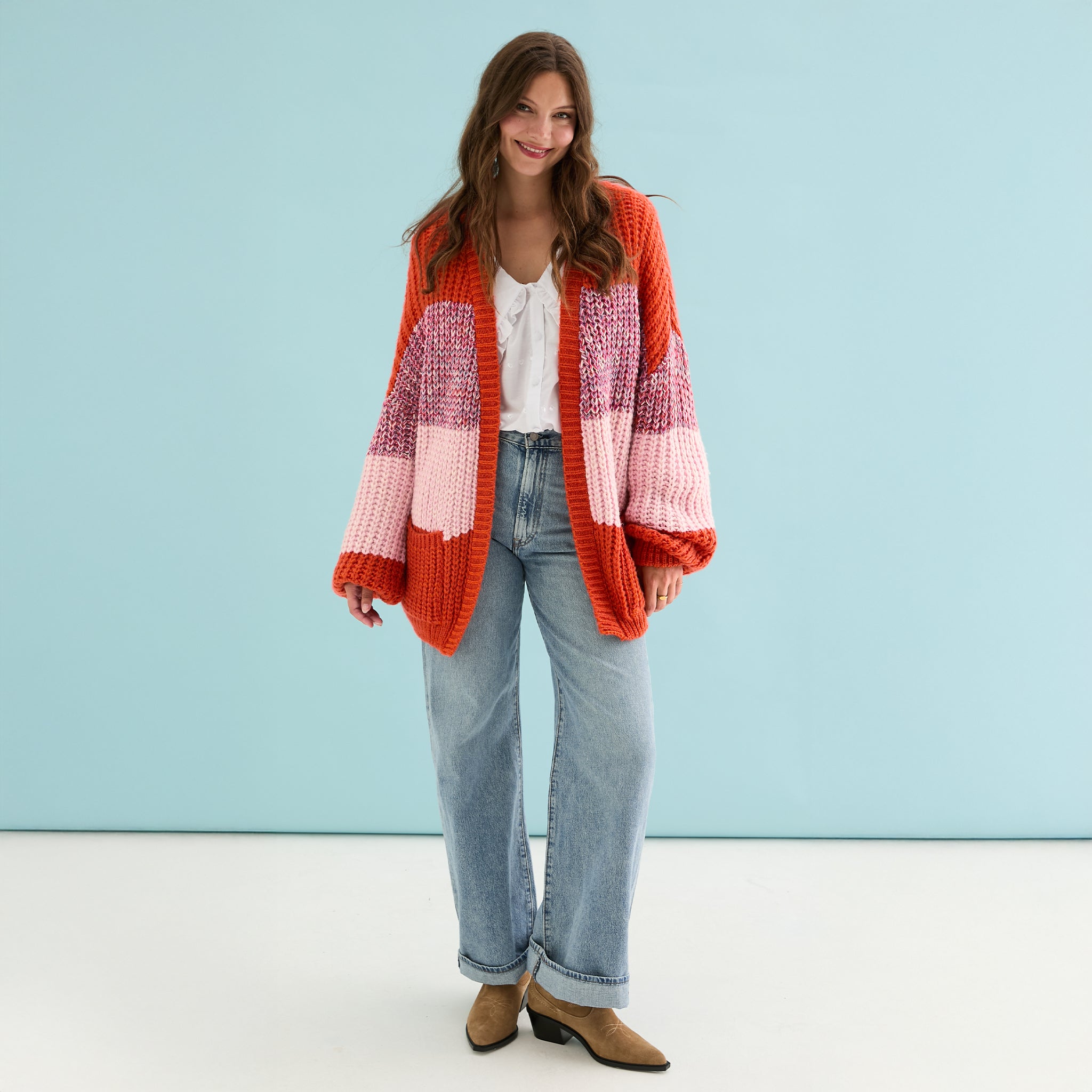 Janie Oversized Chunky Stripe Cardigan - Orange