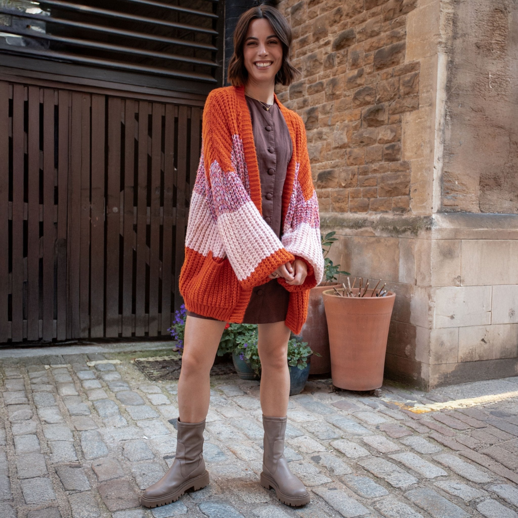 Janie Oversized Chunky Stripe Cardigan - Orange