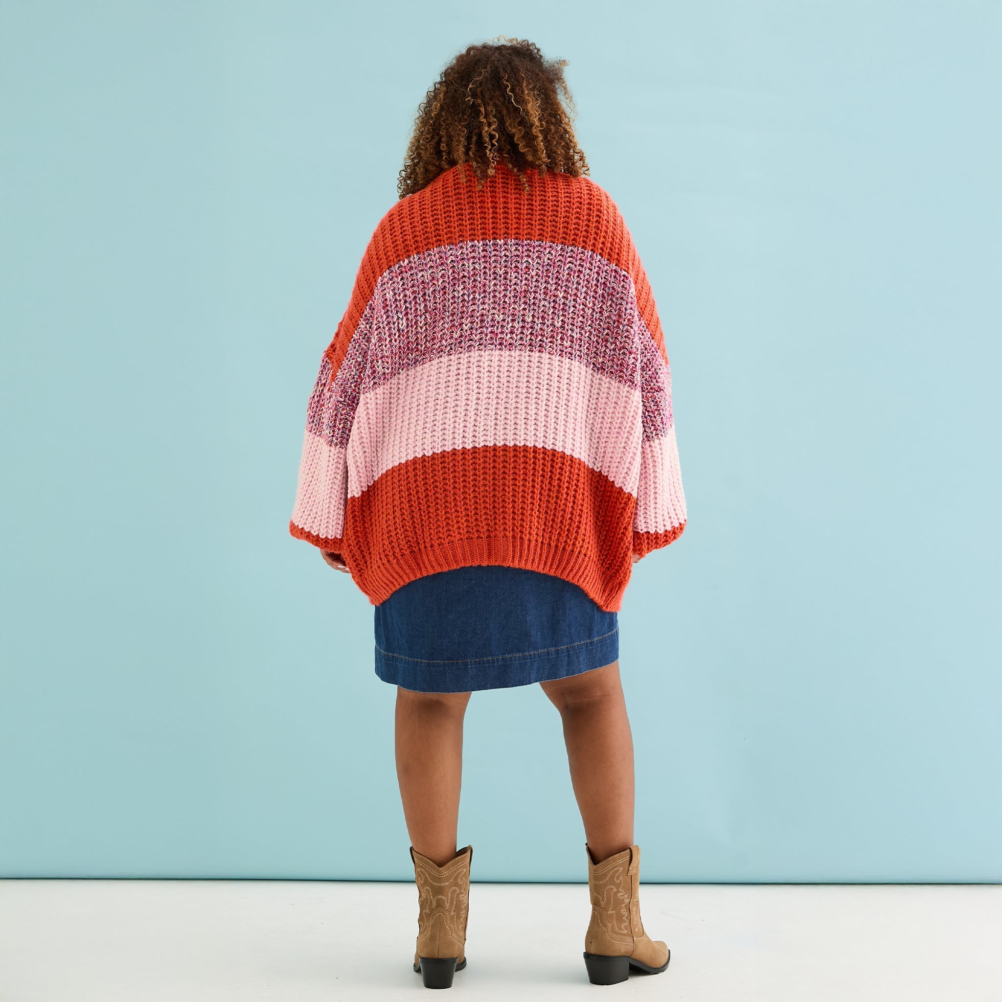 Janie Oversized Chunky Stripe Cardigan - Orange