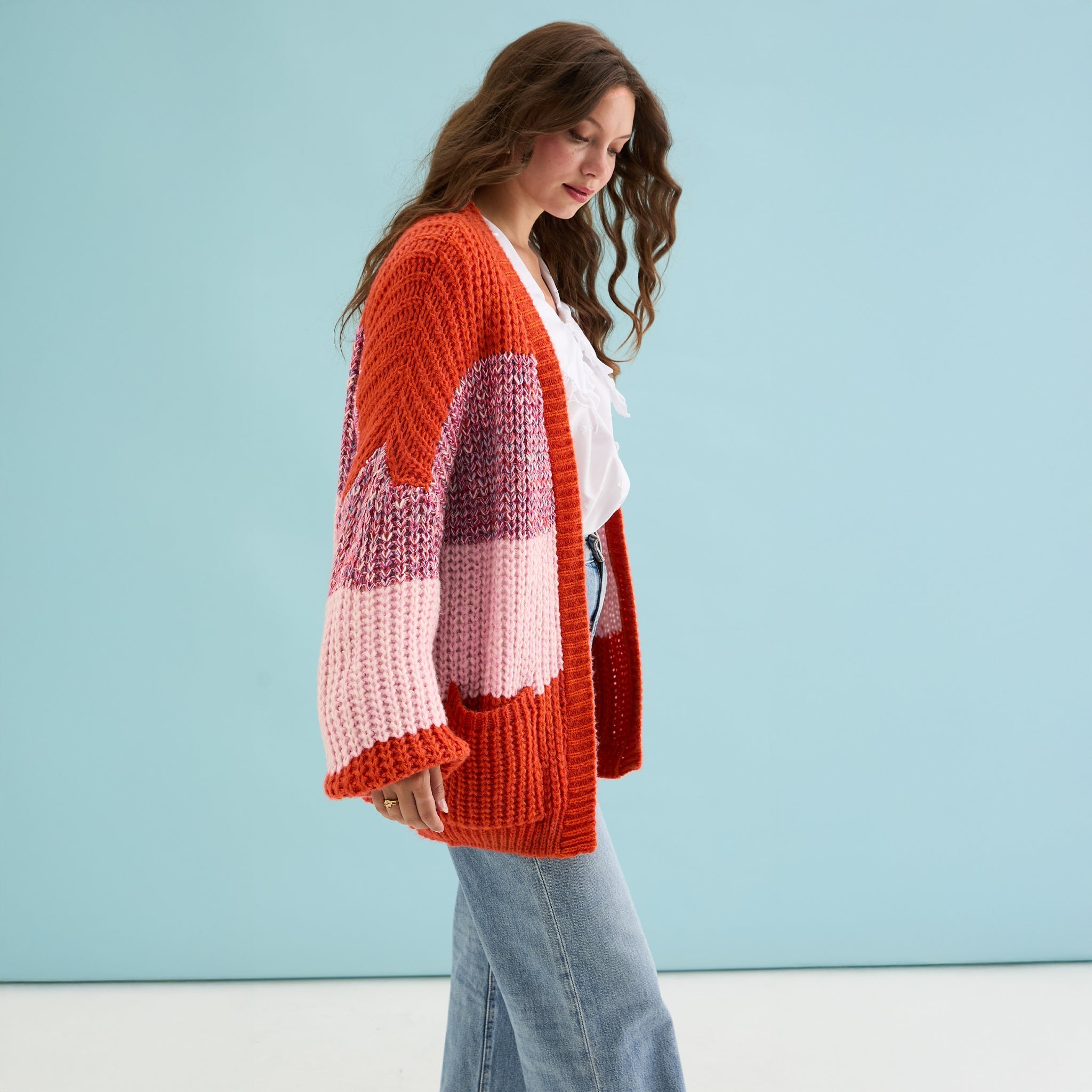 Janie Oversized Chunky Stripe Cardigan - Orange