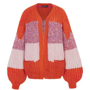Janie Oversized Chunky Stripe Cardigan - Orange