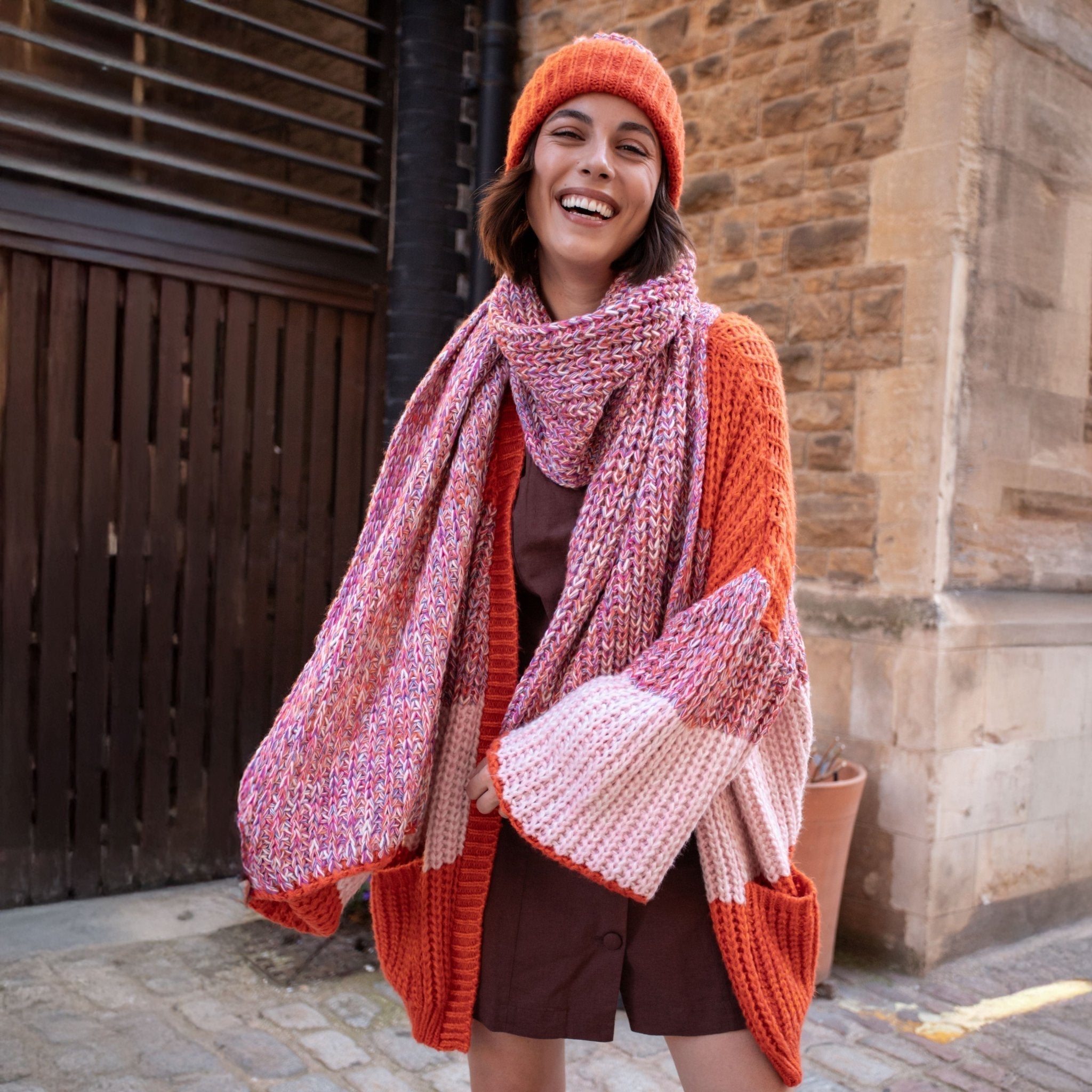 Janie Oversized Chunky Stripe Cardigan - Orange