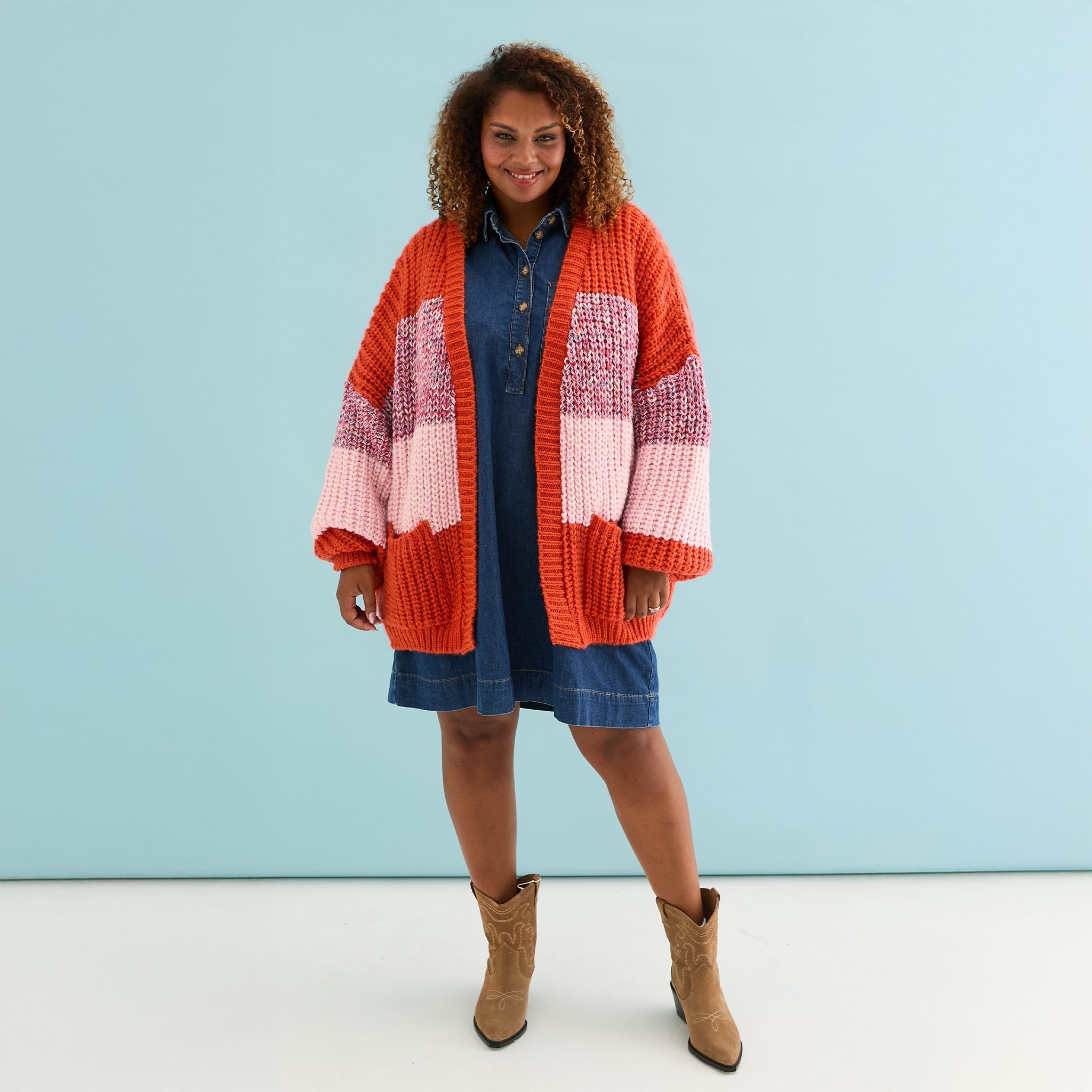 Janie Oversized Chunky Stripe Cardigan - Orange