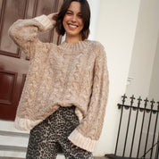 Jennie Cable High Neck Balloon Sleeve Jumper - Beige