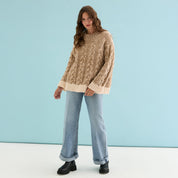 Jennie Cable High Neck Balloon Sleeve Jumper - Beige