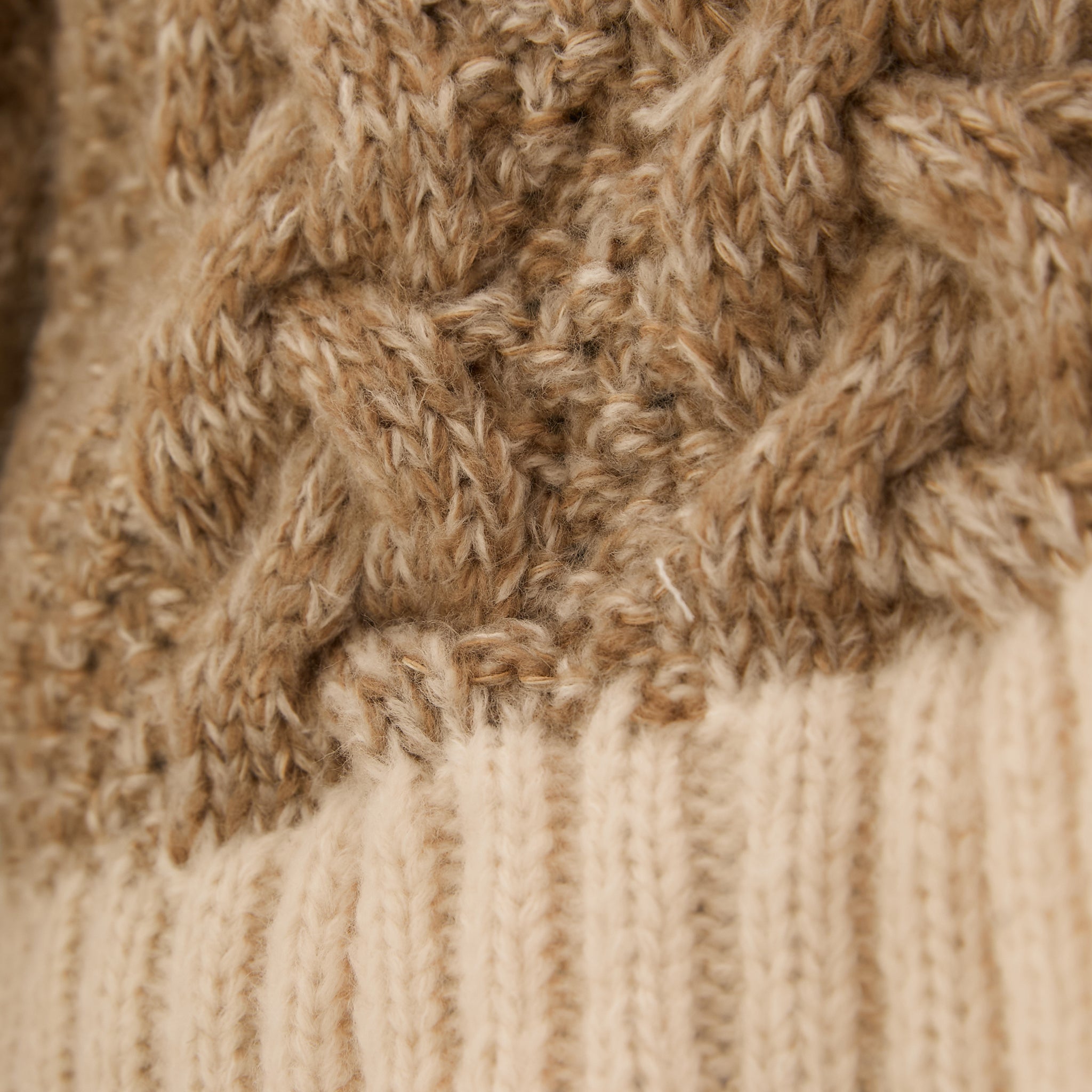 Jennie Cable High Neck Balloon Sleeve Jumper - Beige