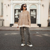 Jennie Cable High Neck Balloon Sleeve Jumper - Beige