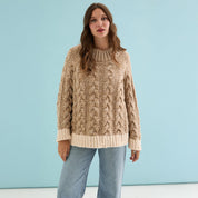 Jennie Cable High Neck Balloon Sleeve Jumper - Beige