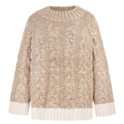 Jennie Cable High Neck Balloon Sleeve Jumper - Beige