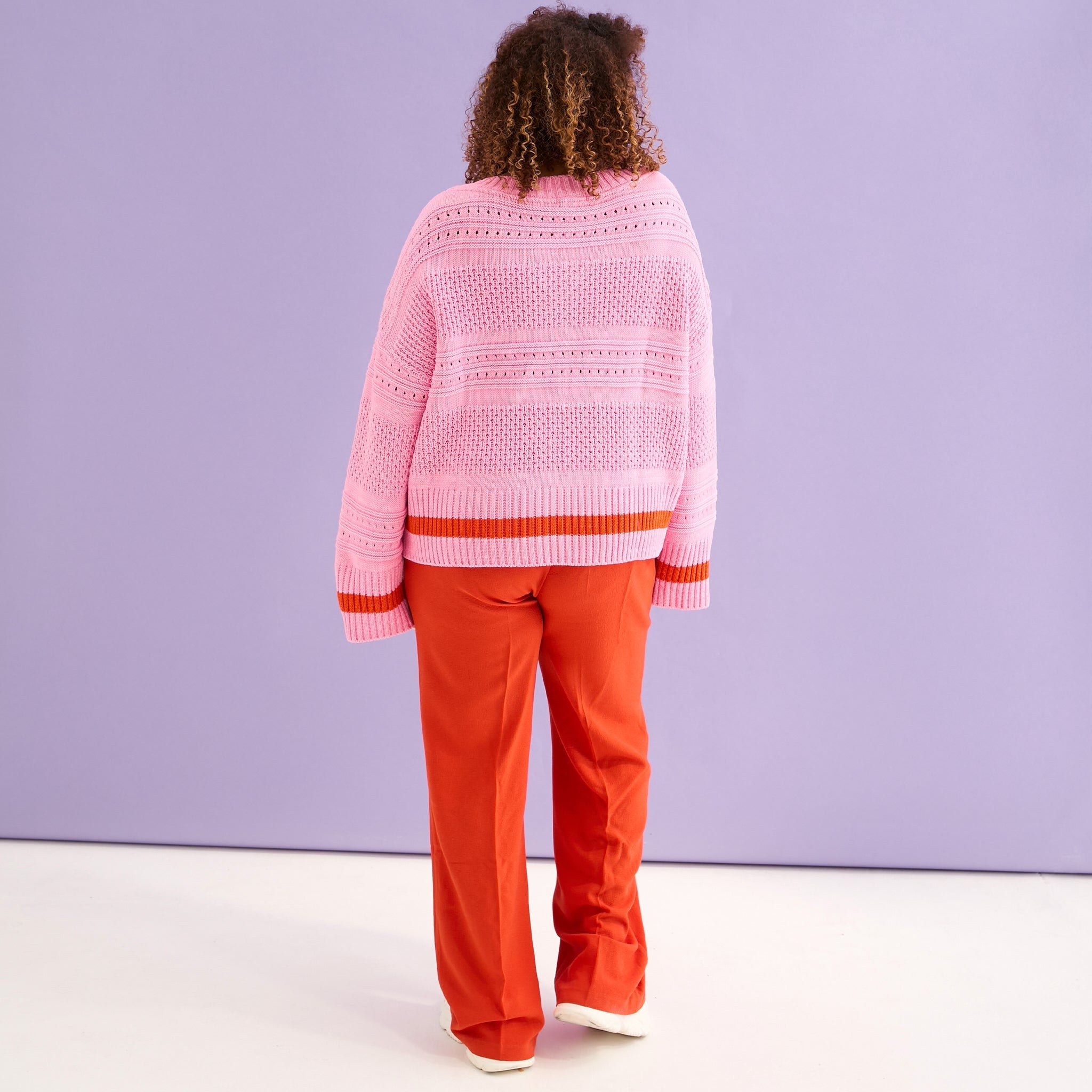 Judith Pointelle Stitch v Neck Jumper - Pink