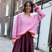 Judith Pointelle Stitch v Neck Jumper - Pink