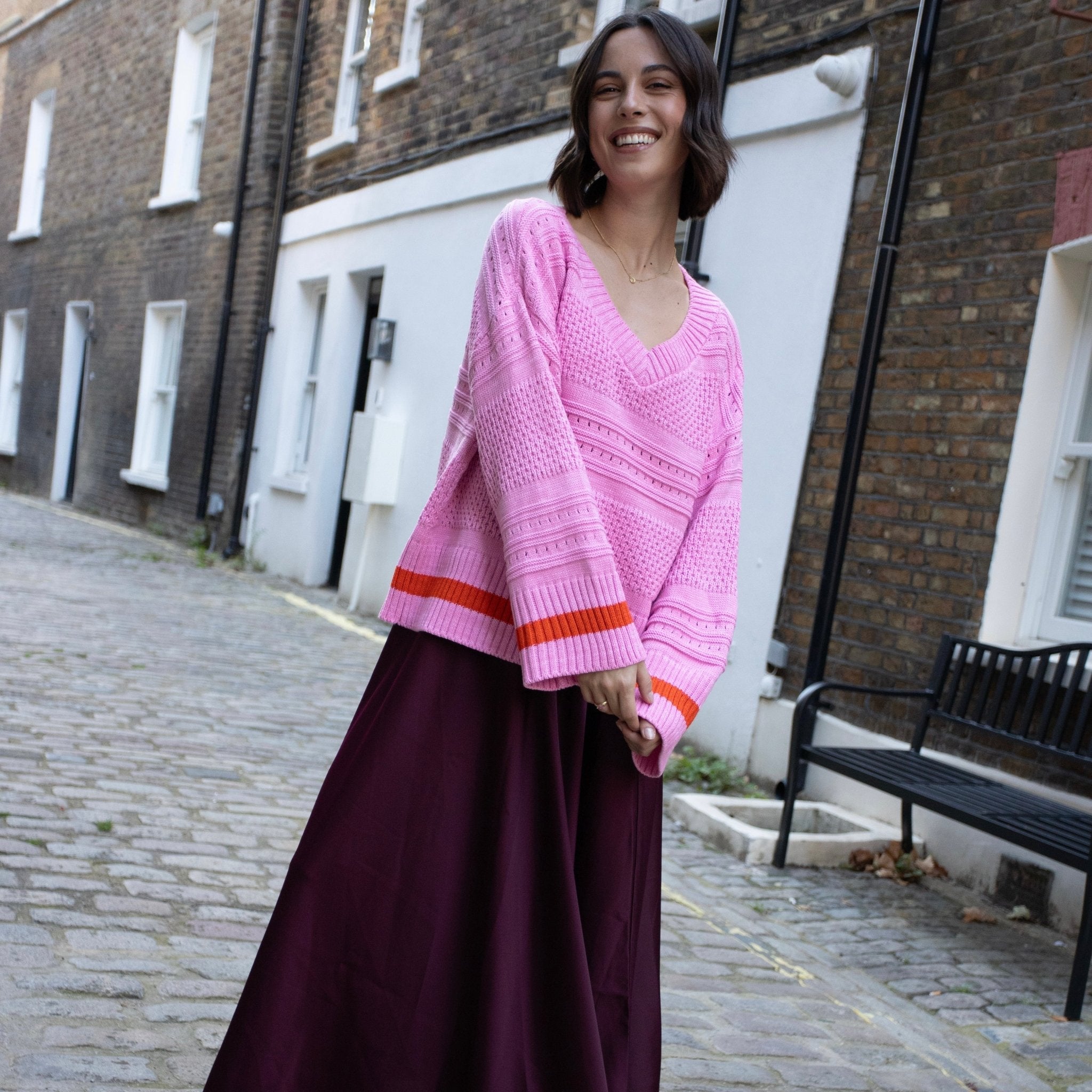 Judith Pointelle Stitch v Neck Jumper - Pink