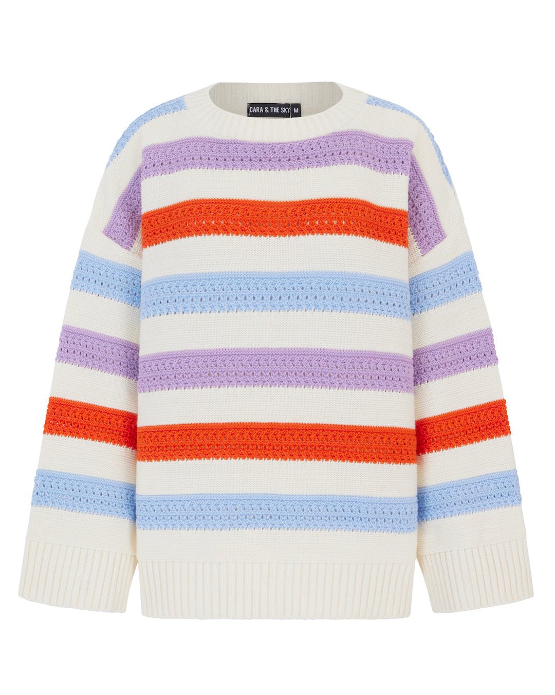 Lauren Rainbow Crochet Stripe Recycled Cotton Blend Jumper - White