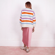 Lauren Rainbow Crochet Stripe Recycled Cotton Blend Jumper - White