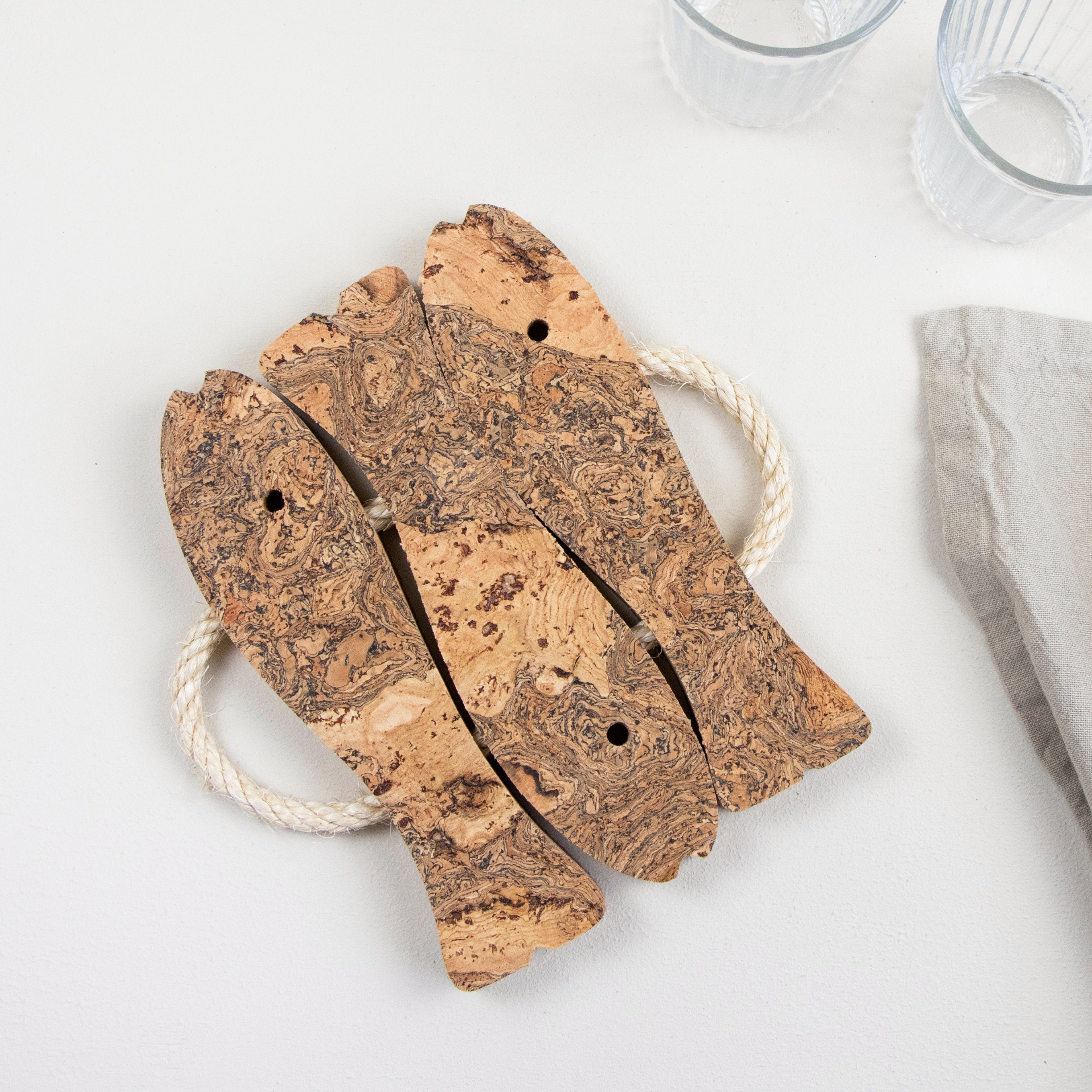 Cork Trivet | Three Fish | Ice Grey