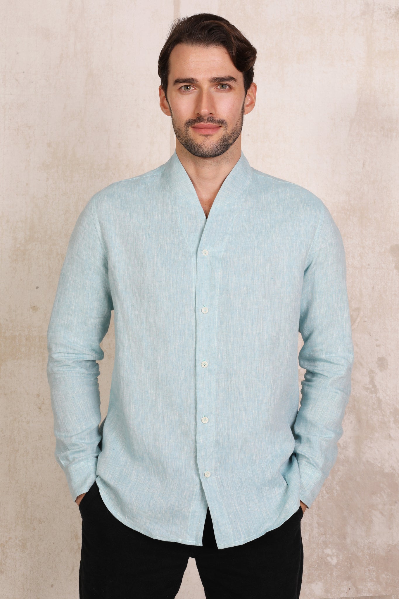 Light Blue - Coral Linen Shirt