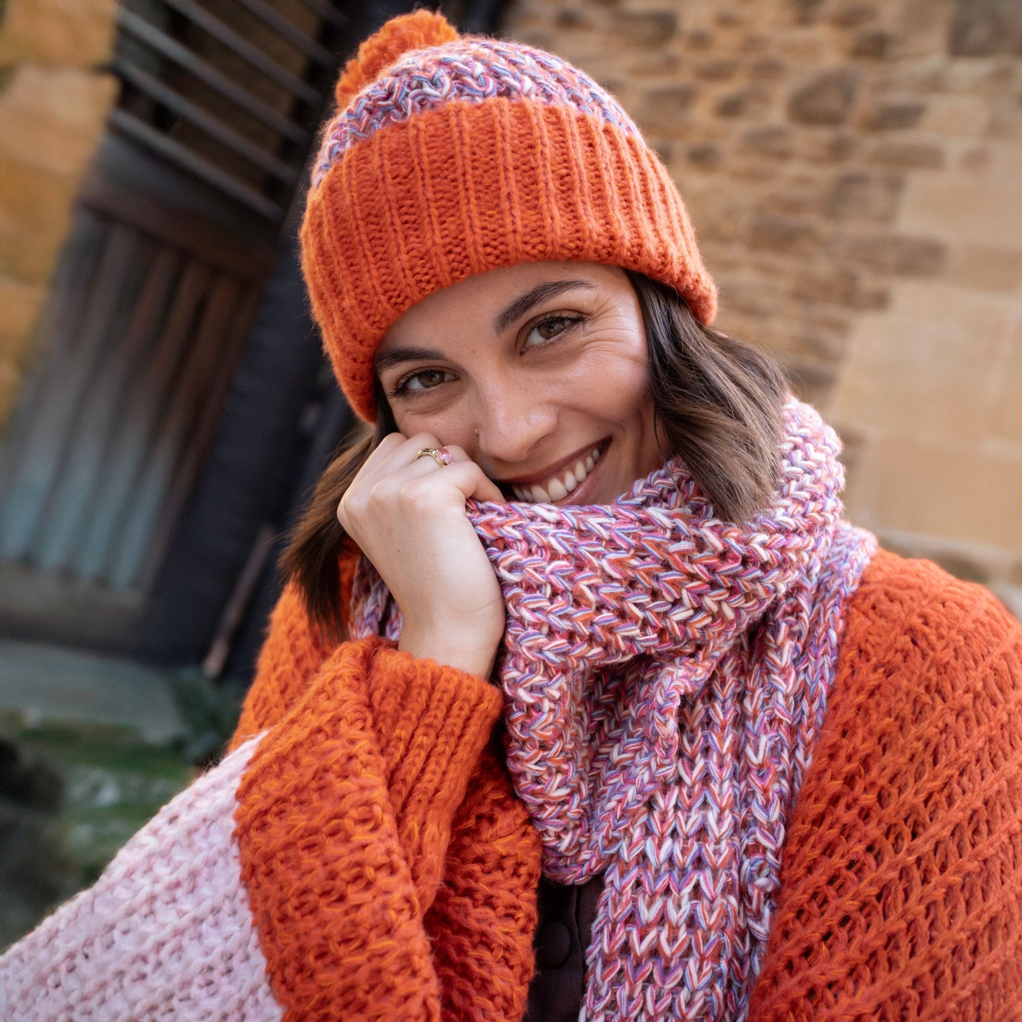 Lolly Twist Bobble Beanie Hat - Orange