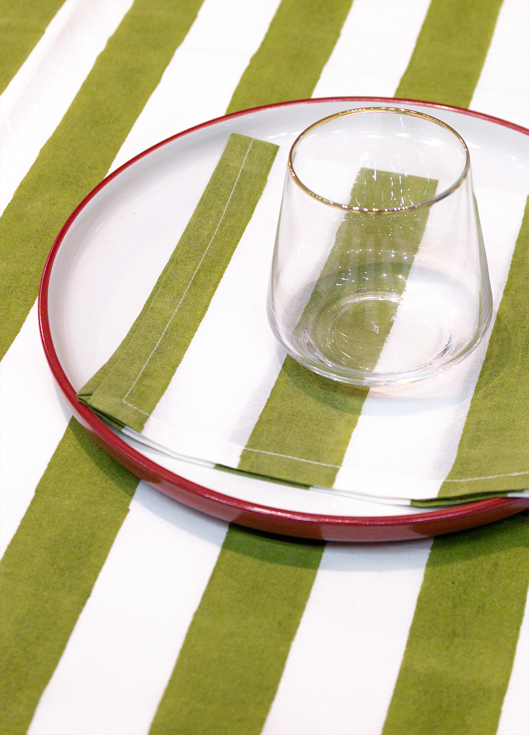 Broad Stripe Cloth 150  X 225 Cms Table Cloth  Cotton Olive S/M
