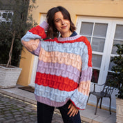 Mandy Criss-Cross Stitch Balloon Sleeve Stripe Jumper - Orange