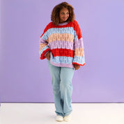 Mandy Criss-Cross Stitch Balloon Sleeve Stripe Jumper - Orange