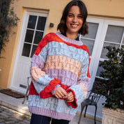 Mandy Criss-Cross Stitch Balloon Sleeve Stripe Jumper - Orange