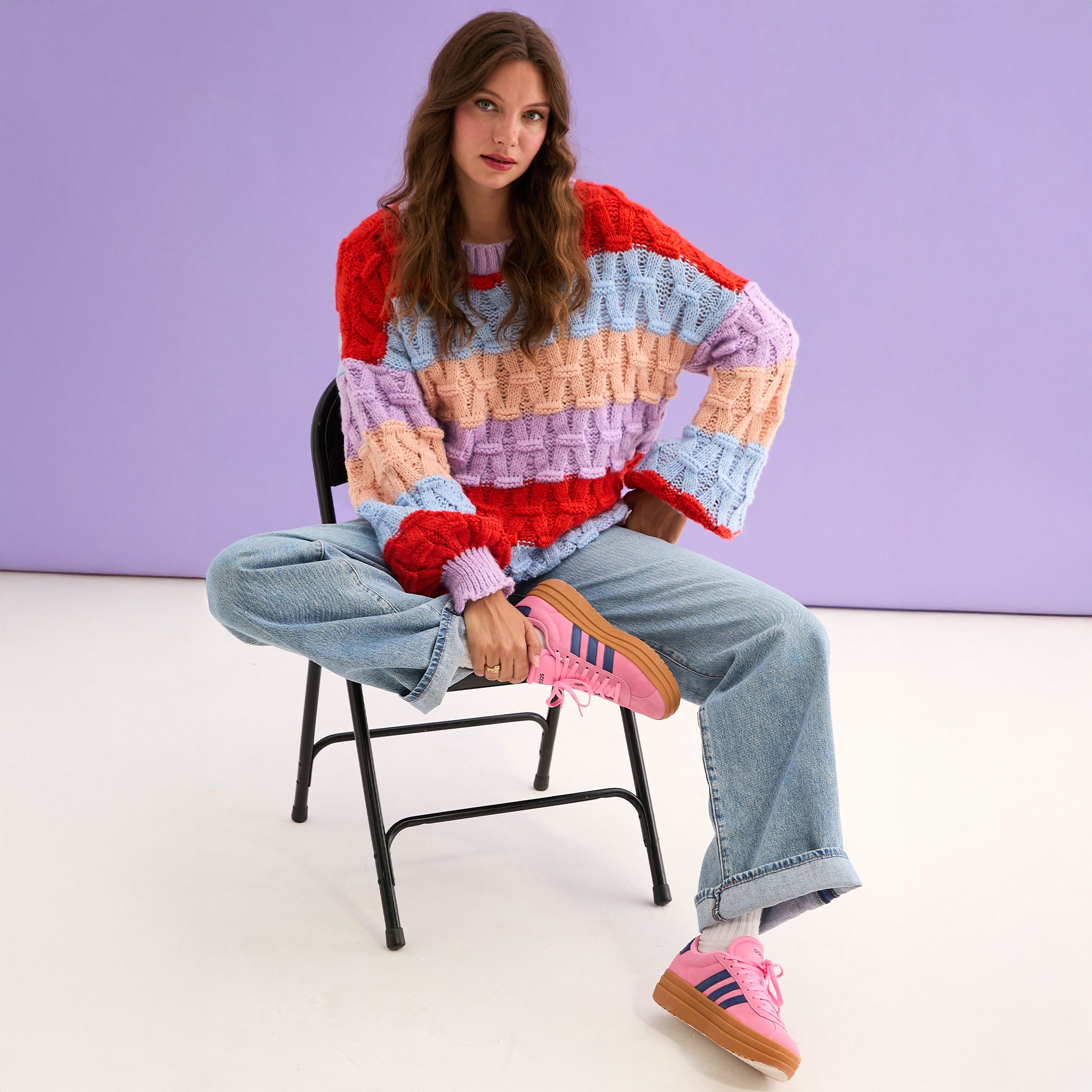 Mandy Criss-Cross Stitch Balloon Sleeve Stripe Jumper - Orange