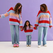 Mandy Criss-Cross Stitch Balloon Sleeve Stripe Jumper - Orange