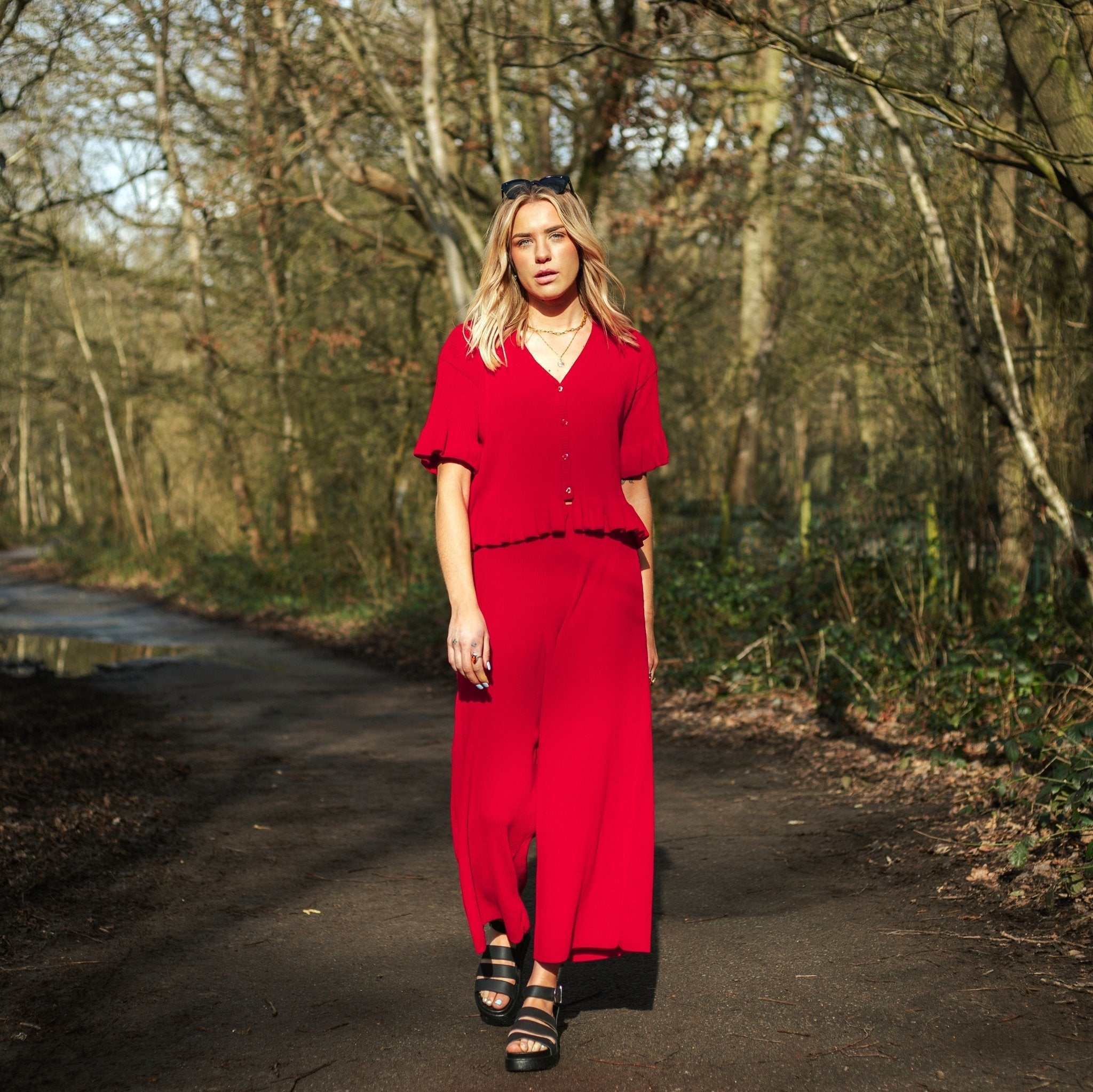 Marlow Ruffle Co-Ord Cardigan - Red