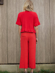 Martha Wide Leg Knitted Trousers Co-Ord - Red