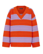 Millie Crochet Stripe v Neck Cotton Blend Jumper - Orange