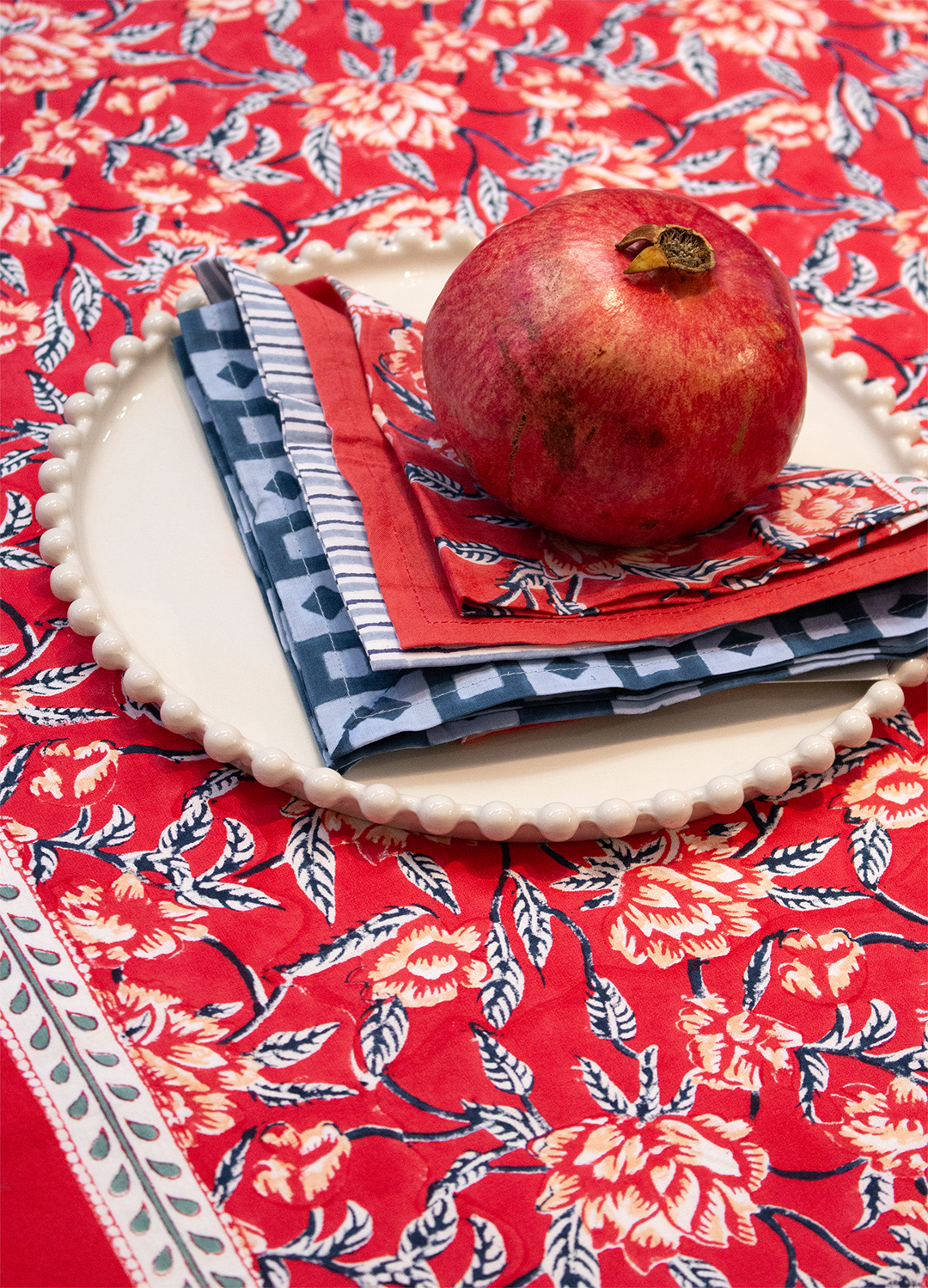 Hand Printed Cloth 150 X 225 Cms Table Cloth Cotton Pine Red S/M