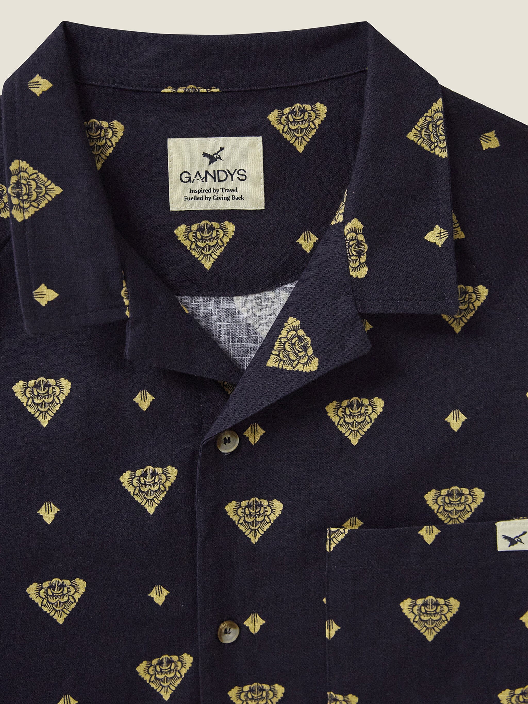 Navy Zapata Printed Cuban Collar Shirt