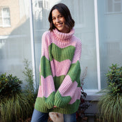 Nelly Chevron Roll Neck Knitted Jumper Dress - Pink