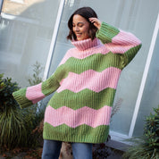Nelly Chevron Roll Neck Knitted Jumper Dress - Pink