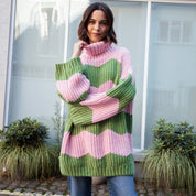 Nelly Chevron Roll Neck Knitted Jumper Dress - Pink