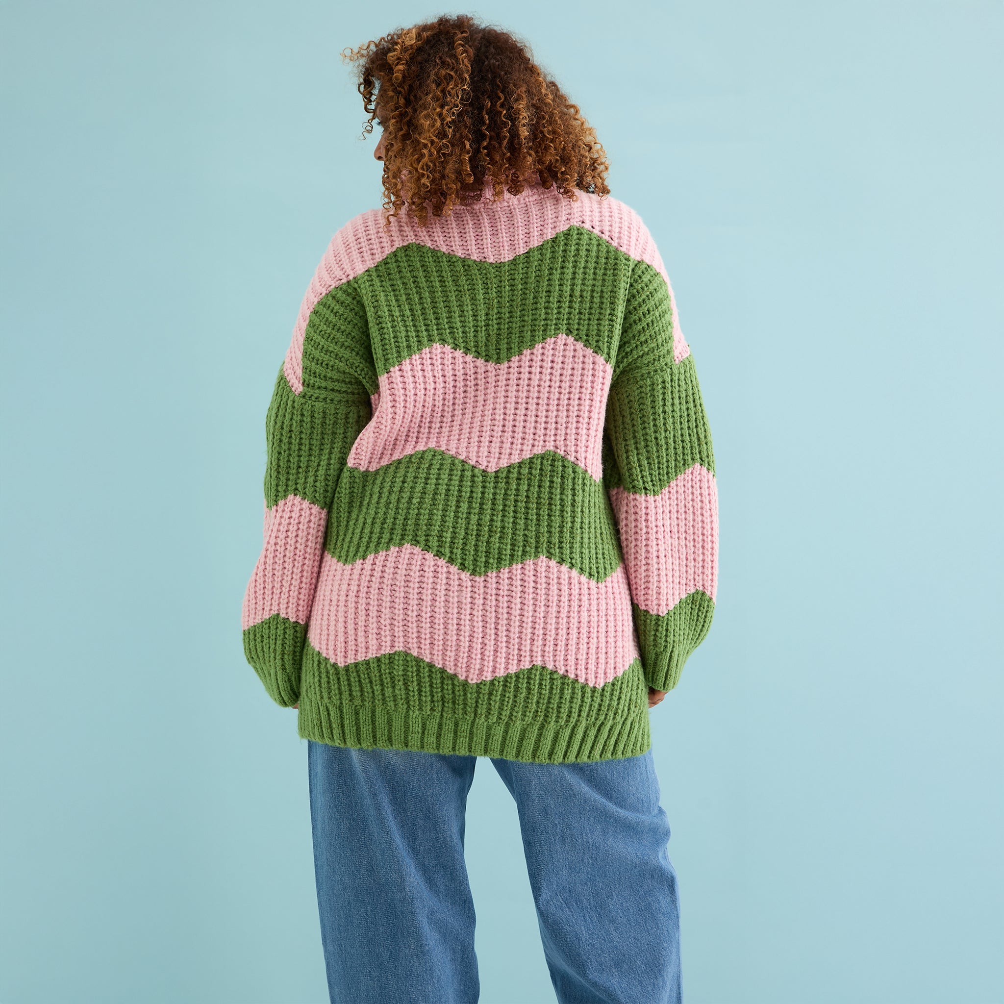 Nelly Chevron Roll Neck Knitted Jumper Dress - Pink