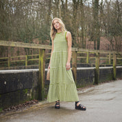 Paula Gingham Cotton Knitted Maxi Dress - Green