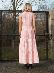 Paula Gingham Cotton Knitted Maxi Dress - Light Pink