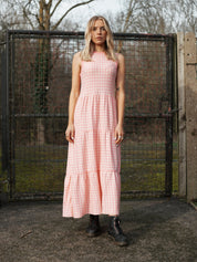 Paula Gingham Cotton Knitted Maxi Dress - Light Pink