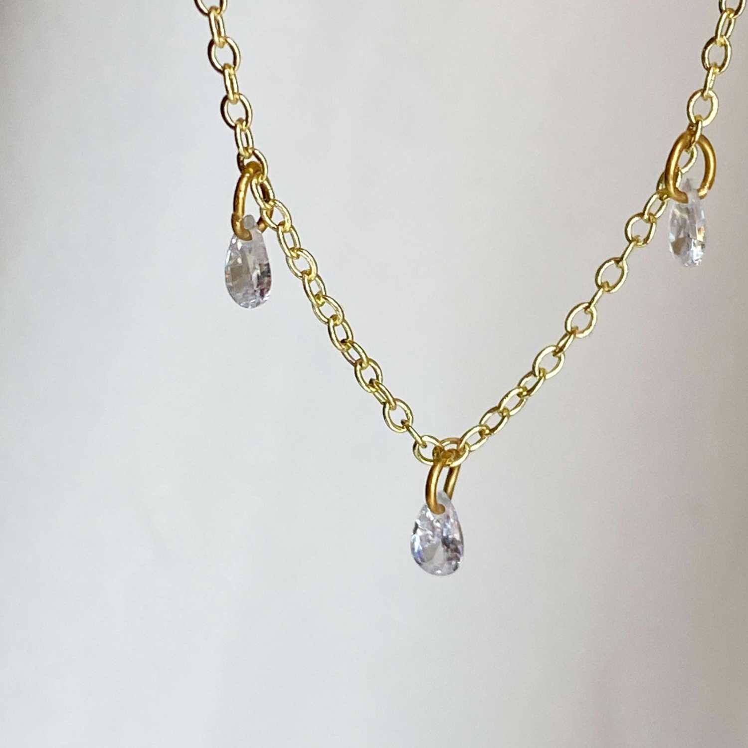 Rising Star Pear Diamond 3 Dangle Necklace