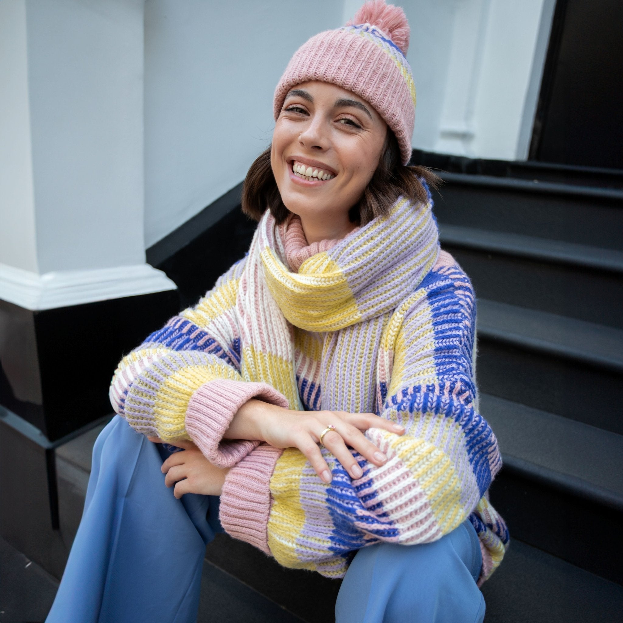 Phoebe Stripe Beanie Hat - Pink