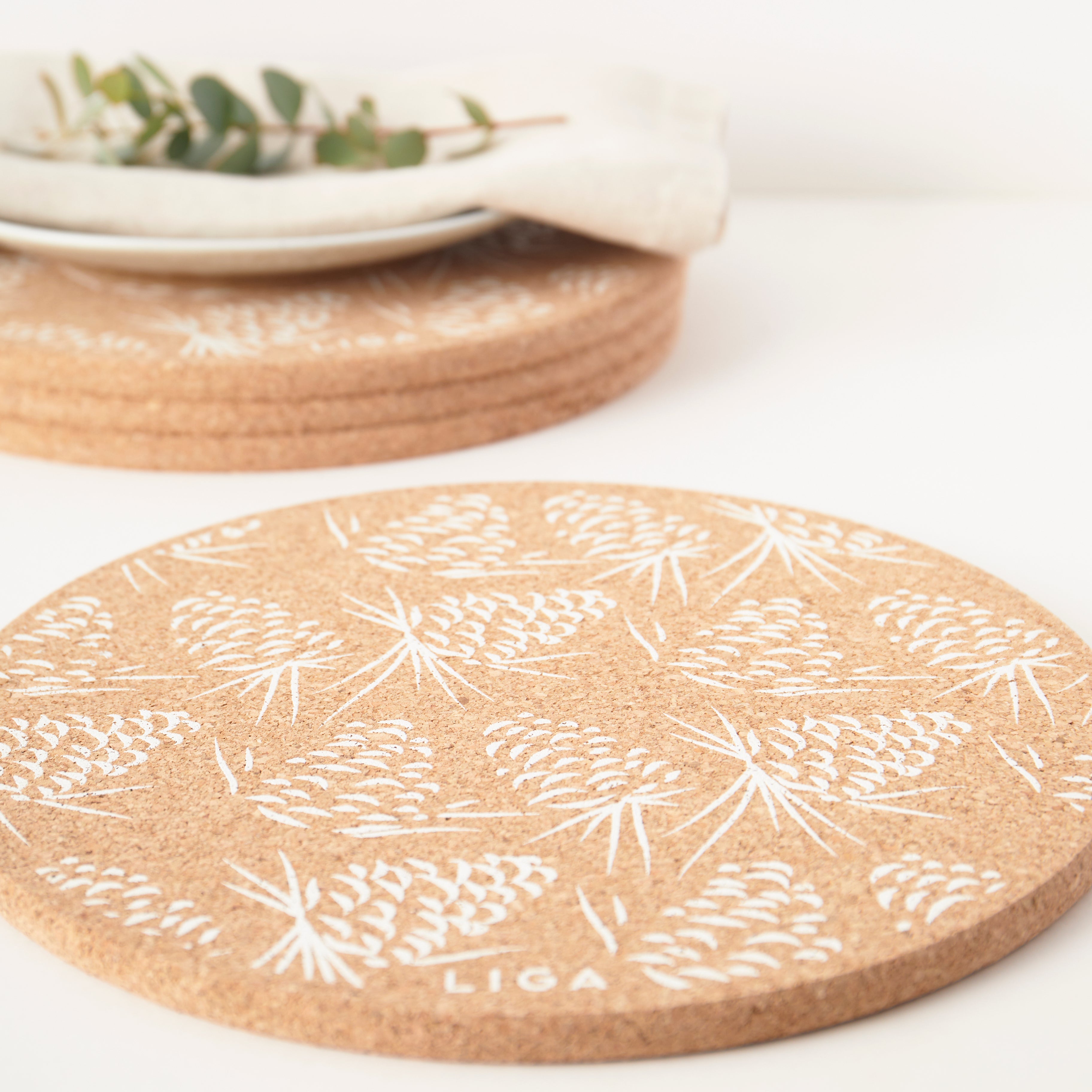 Cork Mats | Pinecones | White