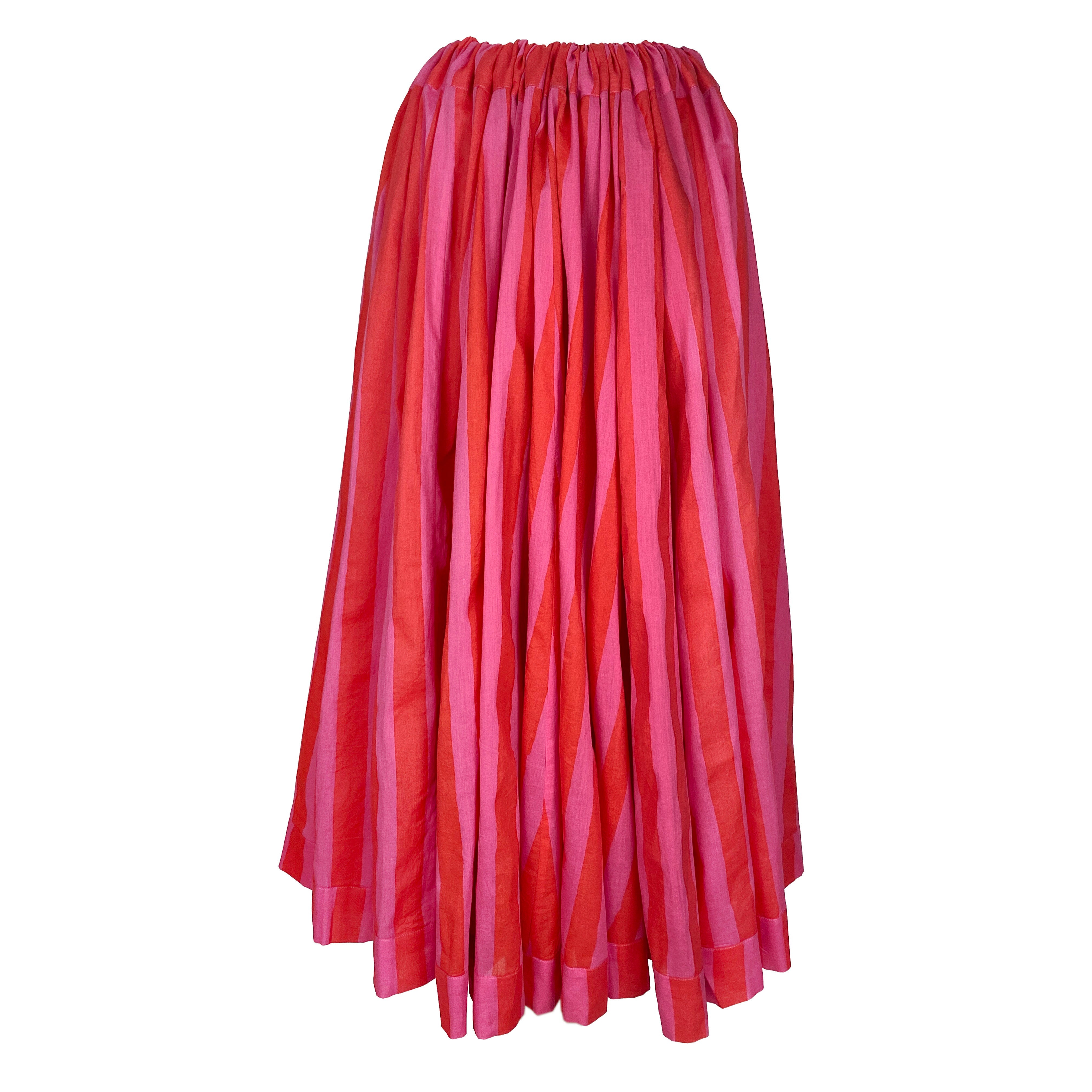 Vivian Skirt in Pink Red Cabana Stripe