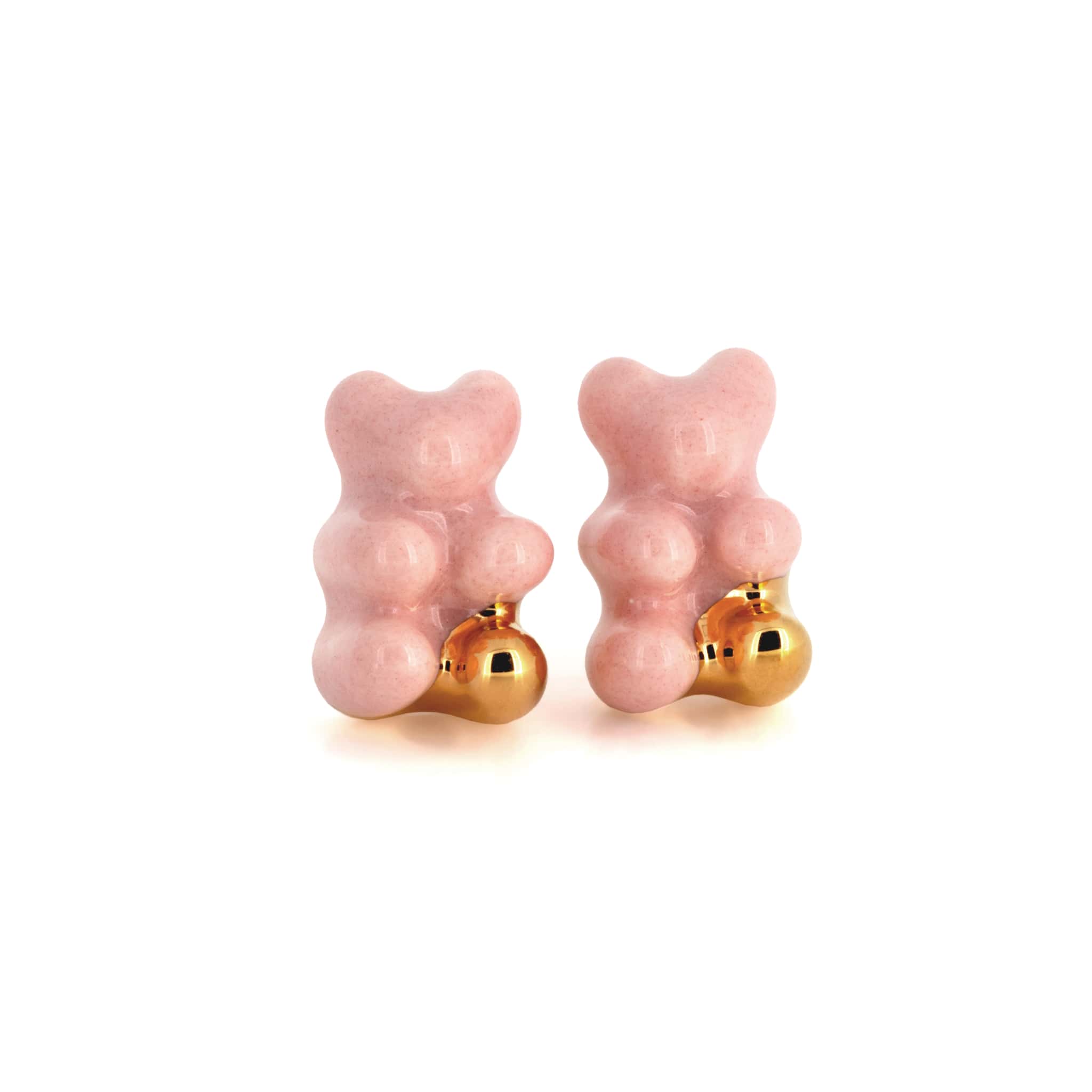 Pink Gummy Bear Stud Earrings With Gold