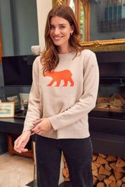 Merino Wool Polar Bear Jumper | Oat/Orange