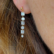 Rising Star Princess and Round Diamond Long Drop Tennis Earrings