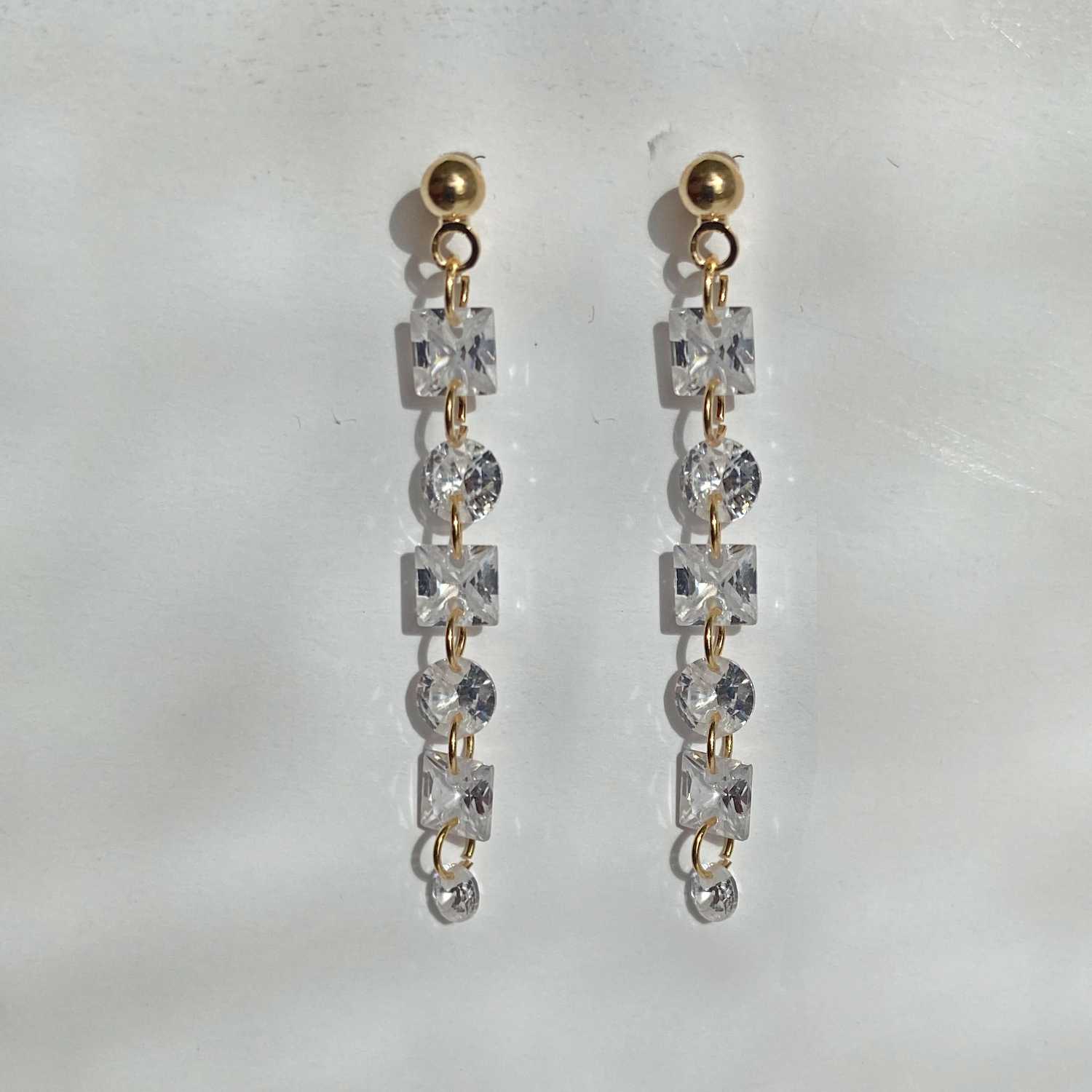 Rising Star Princess and Round Diamond Long Drop Tennis Earrings