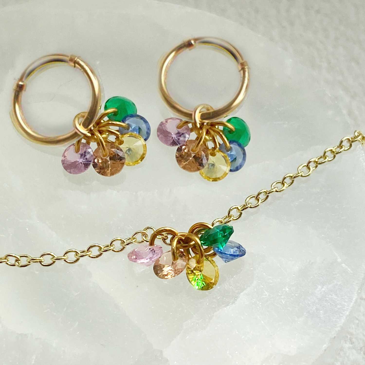 Rising Star Rainbow Sapphire Cluster Hoops