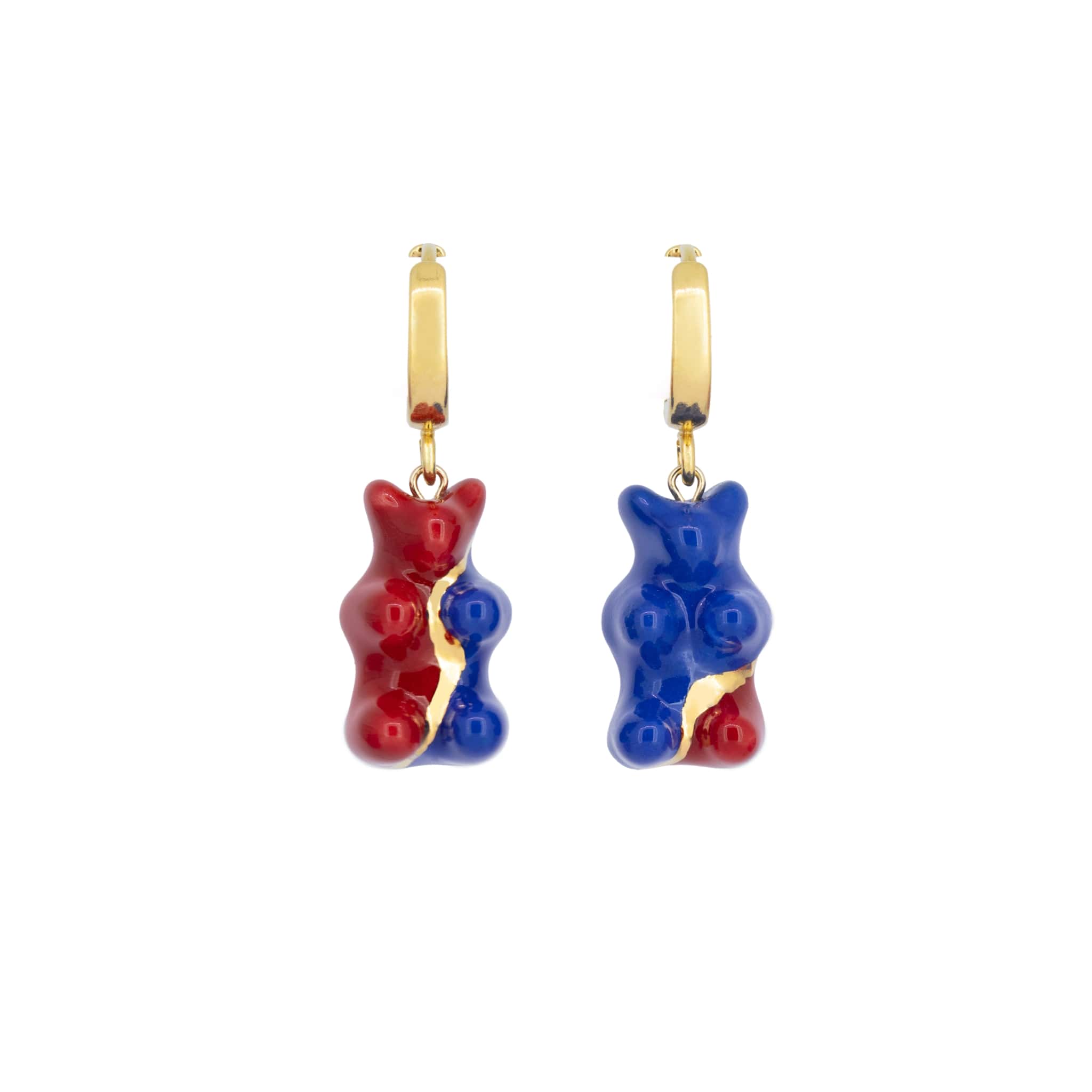 Mismatch Blue&Red Gummy Bear Dangle Earrings On Hoops