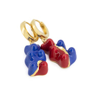 Mismatch Blue&Red Gummy Bear Dangle Earrings On Hoops